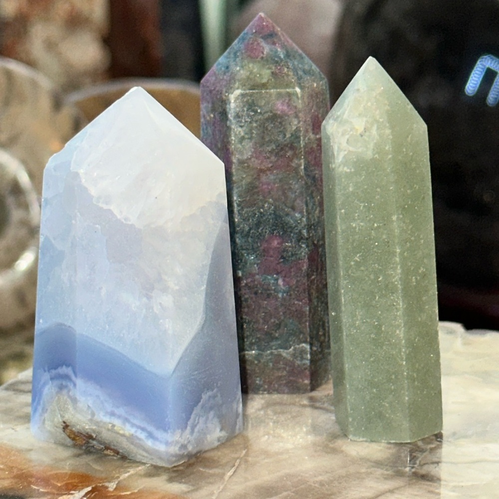 Blue Lace Agate, Aventurine and Ruby and Kyanite Crystal Points!